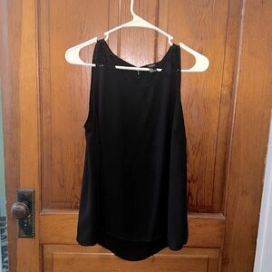 Forever 21 black silk blouse with lace strap on the shoulder detail